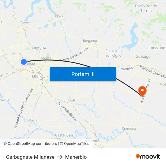 Garbagnate Milanese to Manerbio map