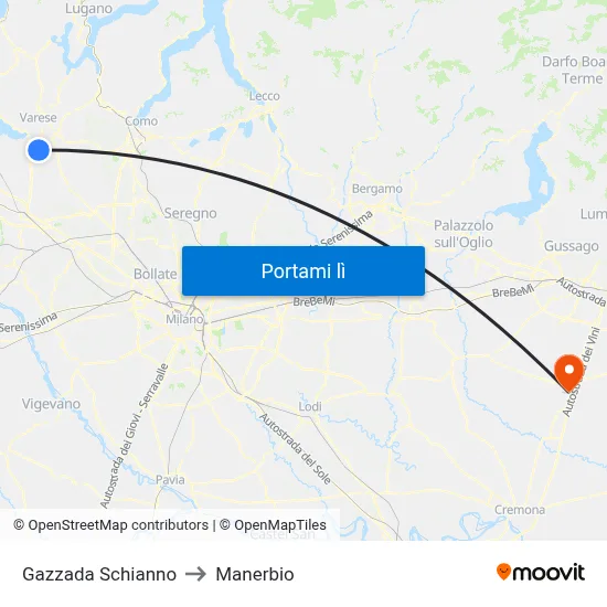 Gazzada Schianno to Manerbio map