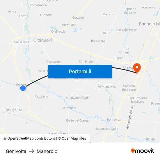 Genivolta to Manerbio map