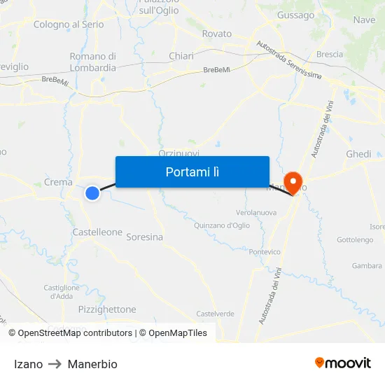 Izano to Manerbio map