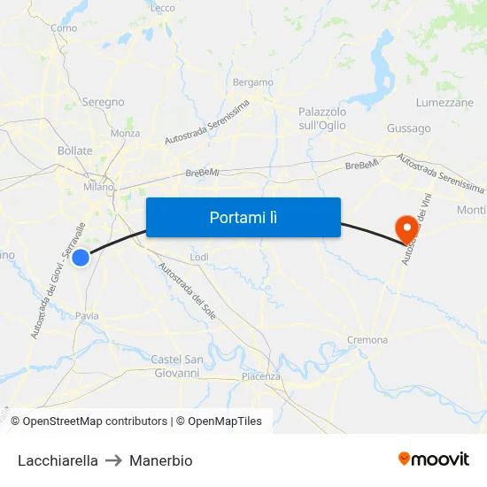Lacchiarella to Manerbio map