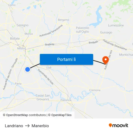 Landriano to Manerbio map