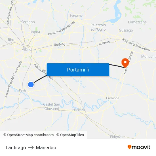Lardirago to Manerbio map