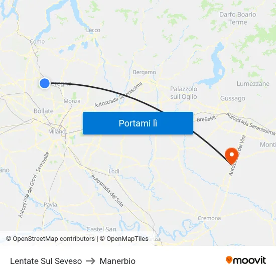Lentate Sul Seveso to Manerbio map