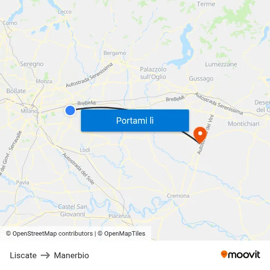 Liscate to Manerbio map