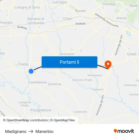 Madignano to Manerbio map
