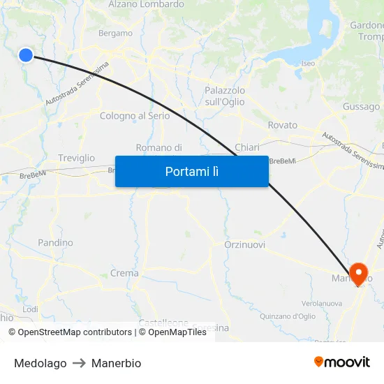 Medolago to Manerbio map