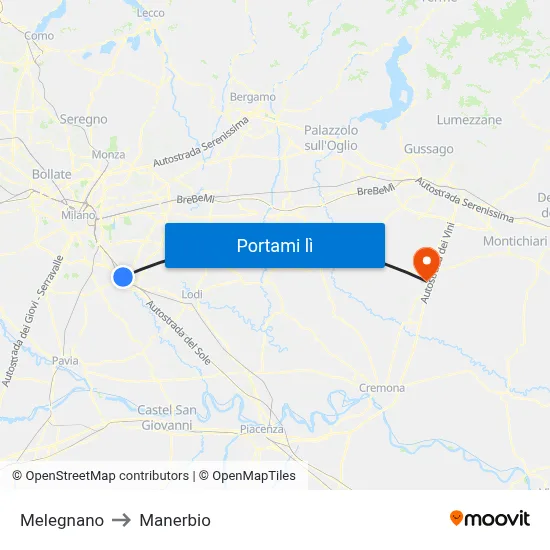 Melegnano to Manerbio map