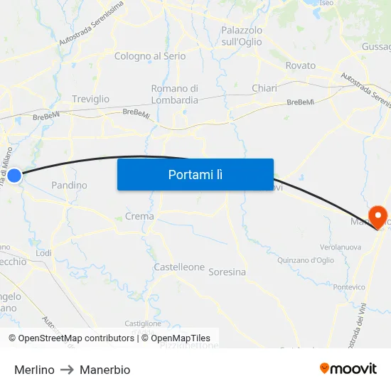 Merlino to Manerbio map