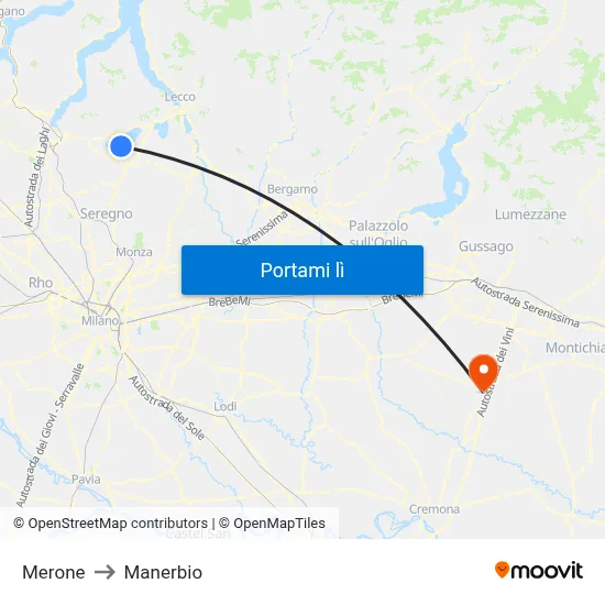 Merone to Manerbio map