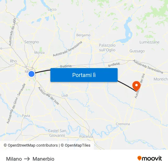 Milano to Manerbio map