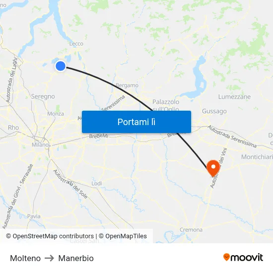 Molteno to Manerbio map