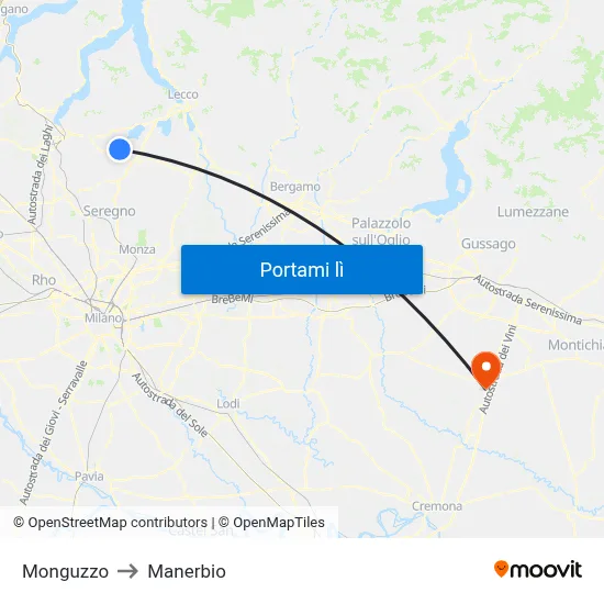 Monguzzo to Manerbio map
