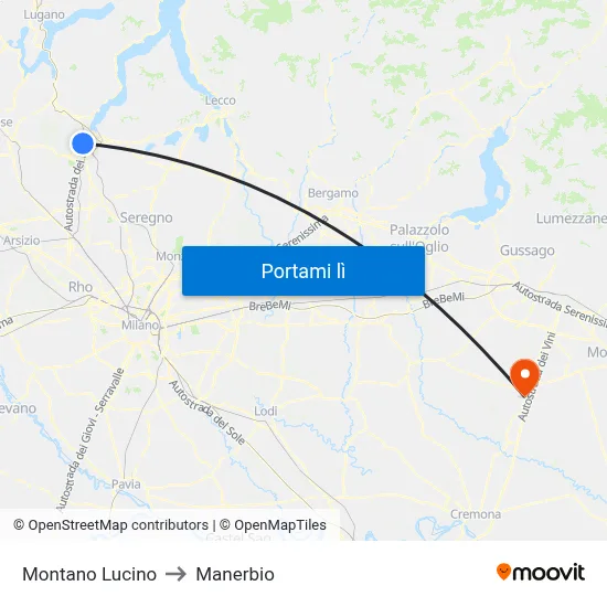 Montano Lucino to Manerbio map