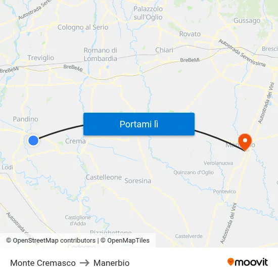 Monte Cremasco to Manerbio map