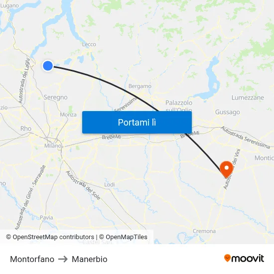 Montorfano to Manerbio map