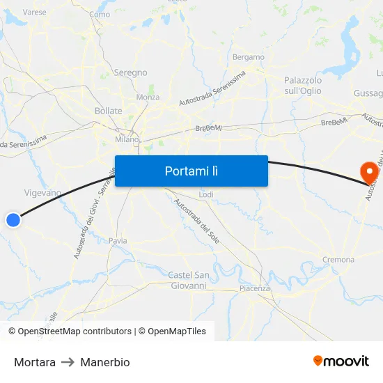 Mortara to Manerbio map