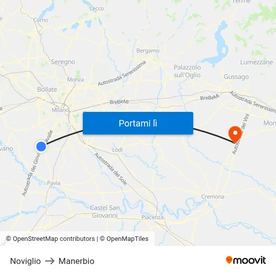 Noviglio to Manerbio map