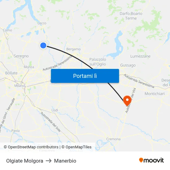 Olgiate Molgora to Manerbio map