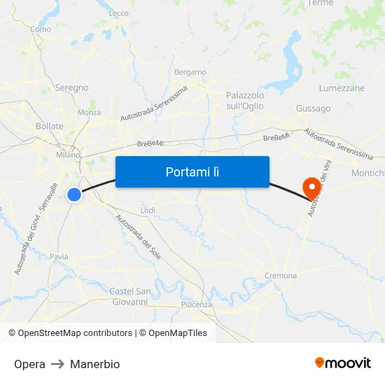 Opera to Manerbio map