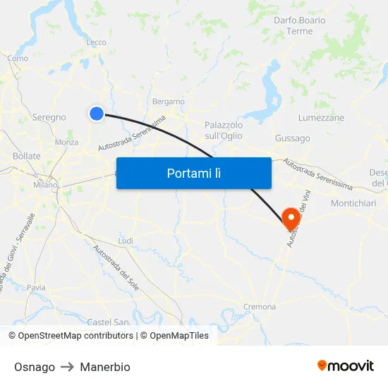 Osnago to Manerbio map