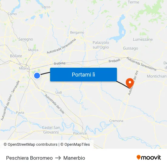 Peschiera Borromeo to Manerbio map