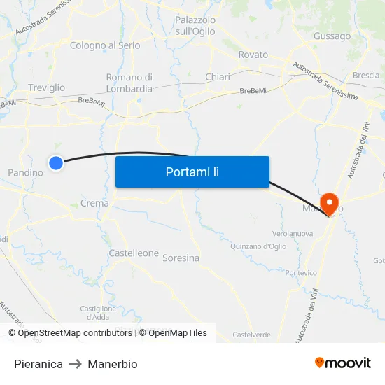 Pieranica to Manerbio map