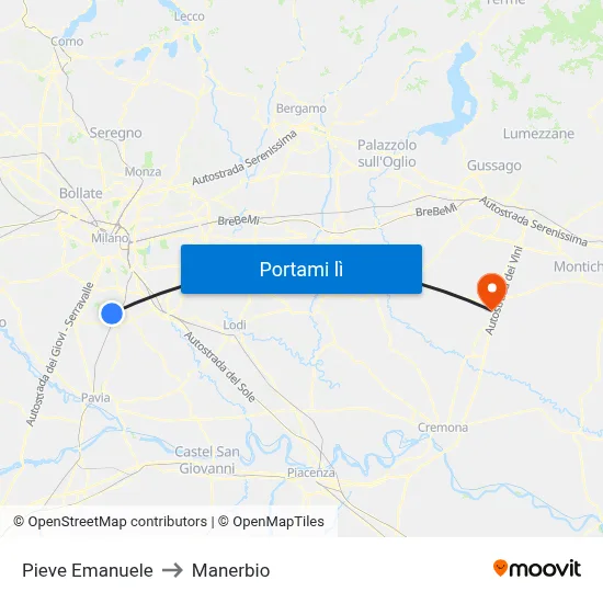 Pieve Emanuele to Manerbio map