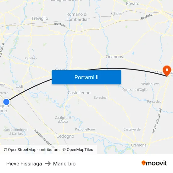 Pieve Fissiraga to Manerbio map