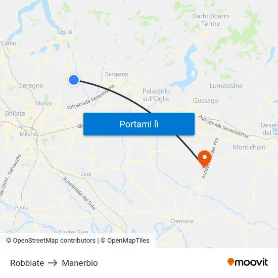 Robbiate to Manerbio map