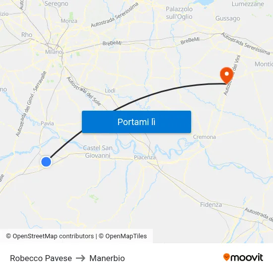 Robecco Pavese to Manerbio map