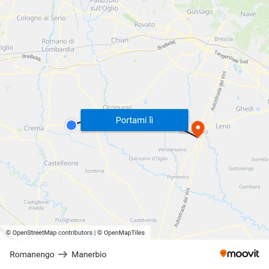 Romanengo to Manerbio map