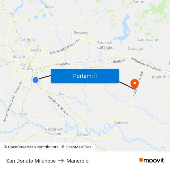 San Donato Milanese to Manerbio map