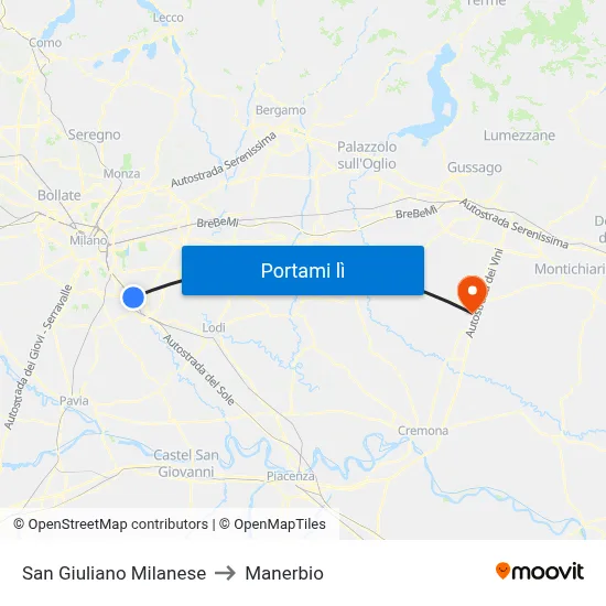 San Giuliano Milanese to Manerbio map