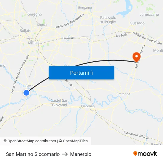 San Martino Siccomario to Manerbio map