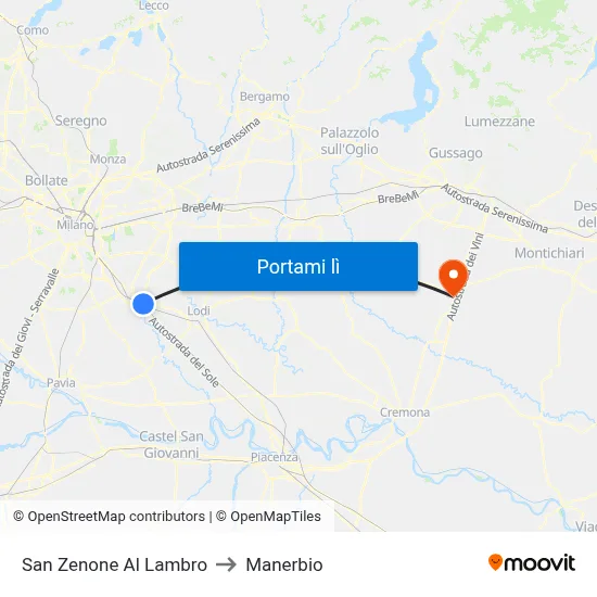 San Zenone Al Lambro to Manerbio map