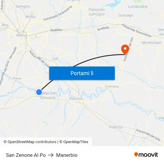 San Zenone Al Po to Manerbio map
