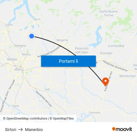 Sirtori to Manerbio map