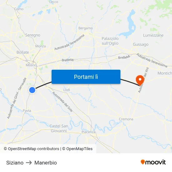 Siziano to Manerbio map