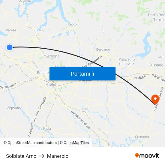 Solbiate Arno to Manerbio map