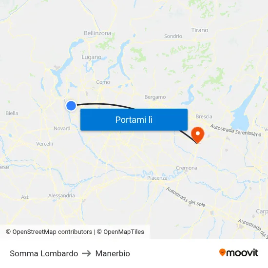 Somma Lombardo to Manerbio map