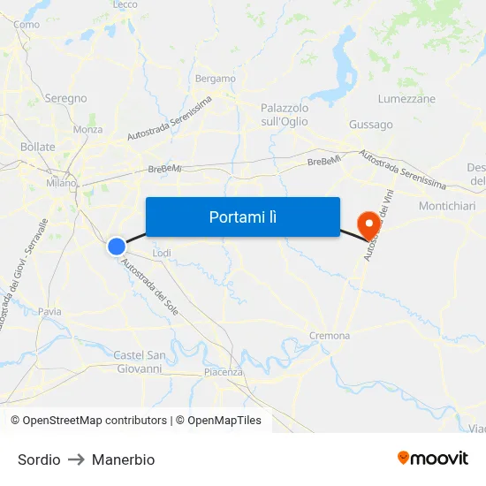 Sordio to Manerbio map