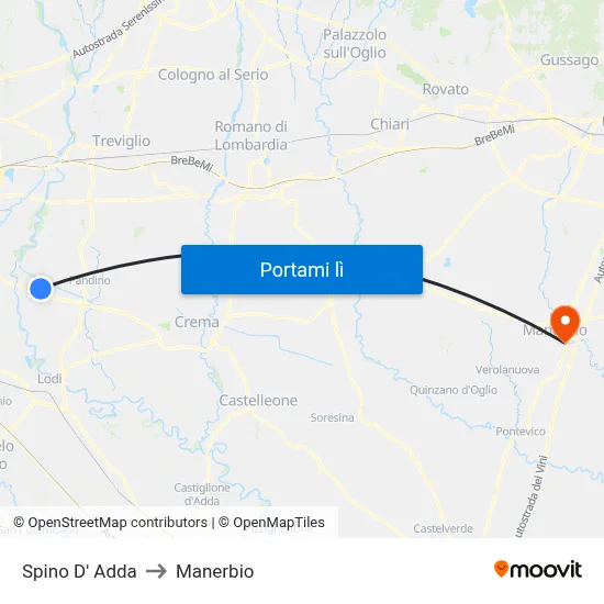 Spino D' Adda to Manerbio map