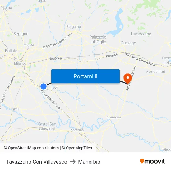 Tavazzano Con Villavesco to Manerbio map