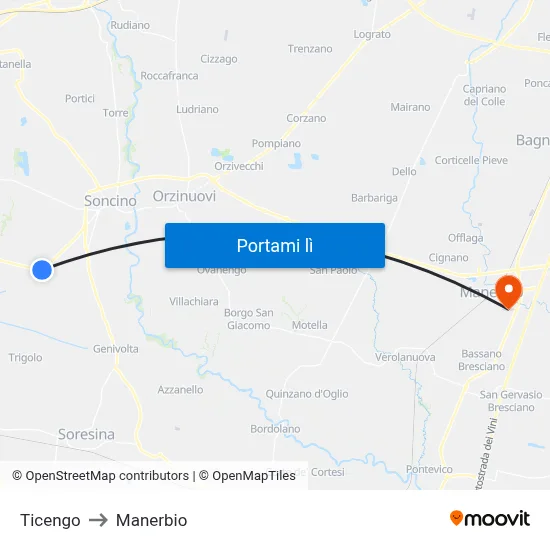 Ticengo to Manerbio map