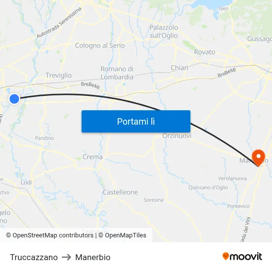Truccazzano to Manerbio map