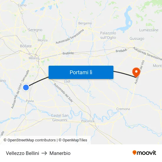 Vellezzo Bellini to Manerbio map