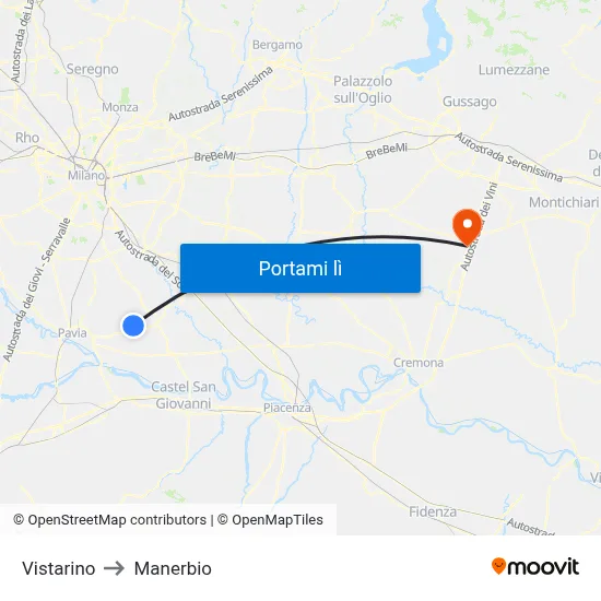 Vistarino to Manerbio map