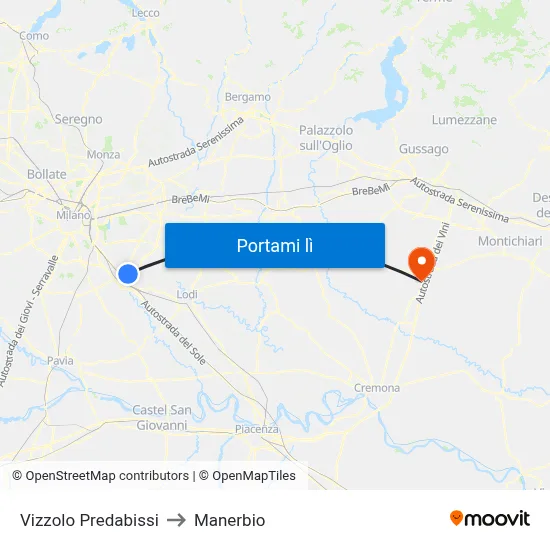 Vizzolo Predabissi to Manerbio map