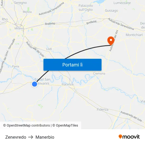 Zenevredo to Manerbio map